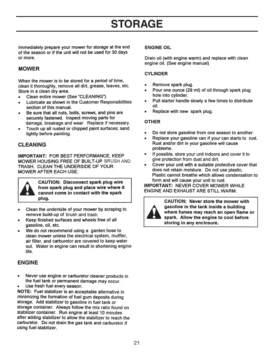 Storage | Agri-Fab 45-03621 User Manual | Page 21 / 28