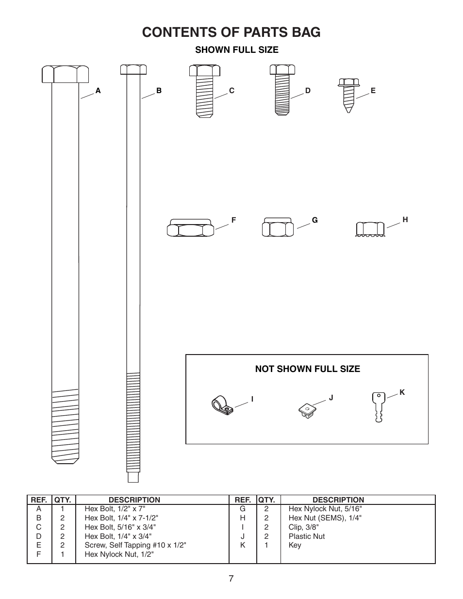 Contents of parts bag | Agri-Fab 45-03621 User Manual | Page 7 / 28
