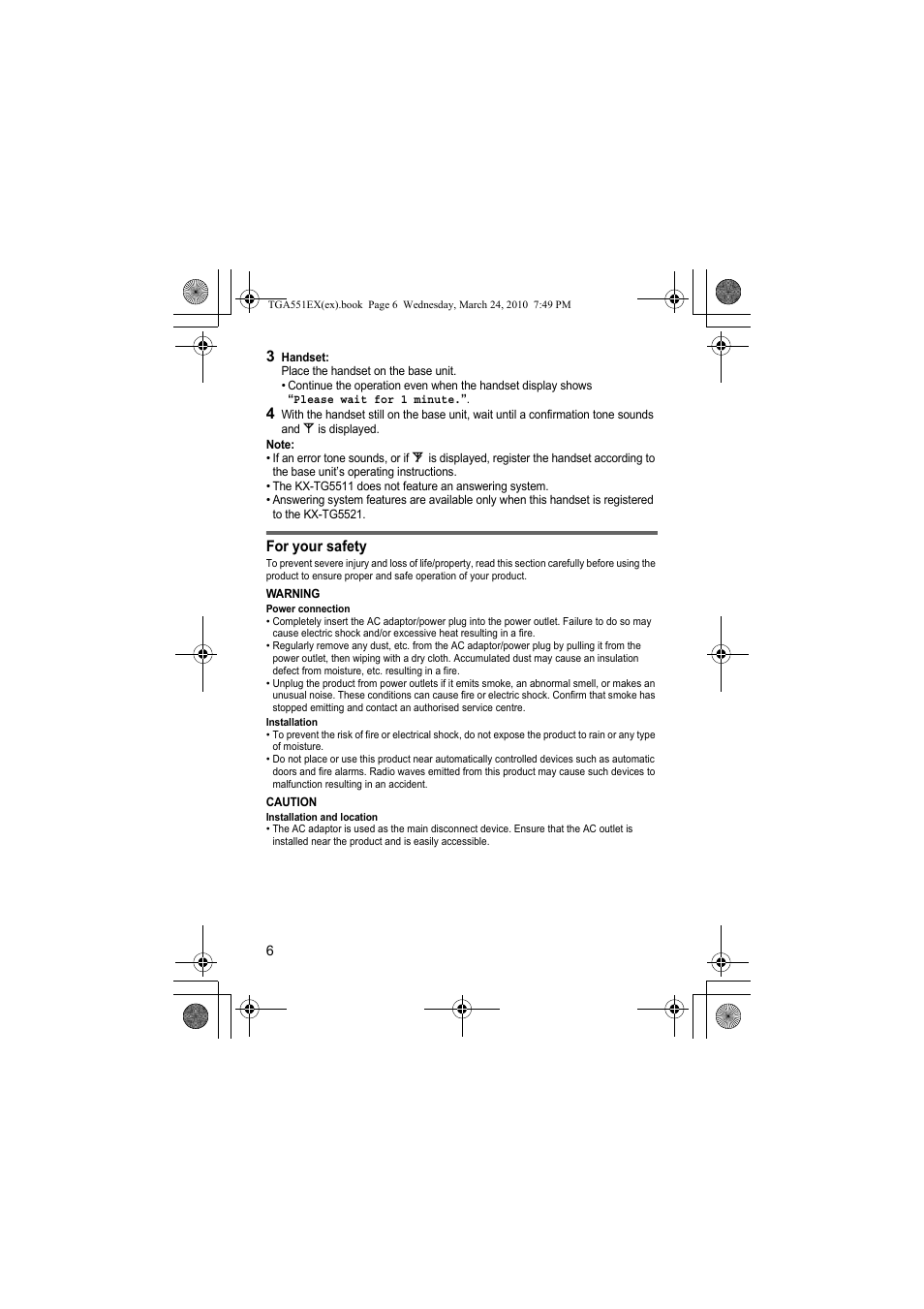 Panasonic KXTGA551EX User Manual | Page 6 / 76