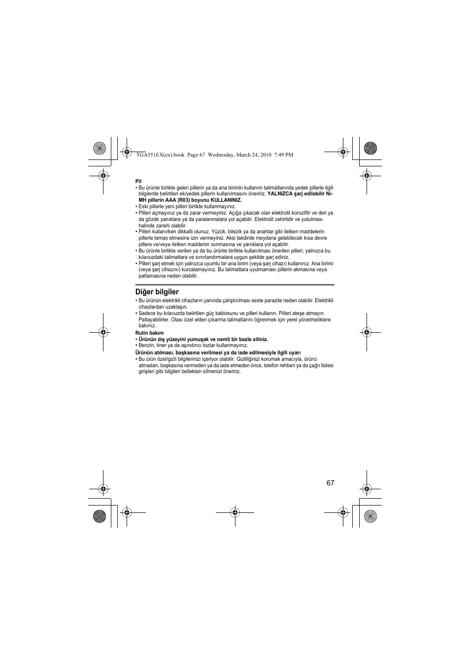 Diğer bilgiler | Panasonic KXTGA551EX User Manual | Page 67 / 76