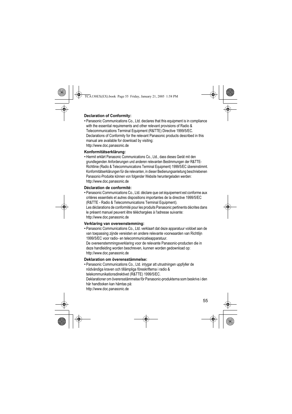 Panasonic KXTCA130EX User Manual | Page 55 / 60