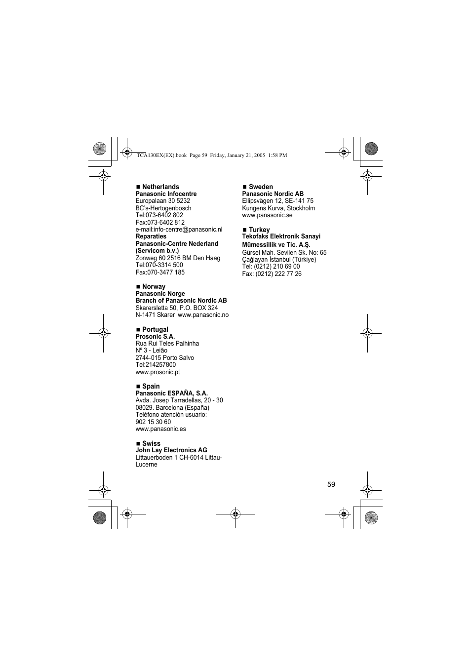 Panasonic KXTCA130EX User Manual | Page 59 / 60