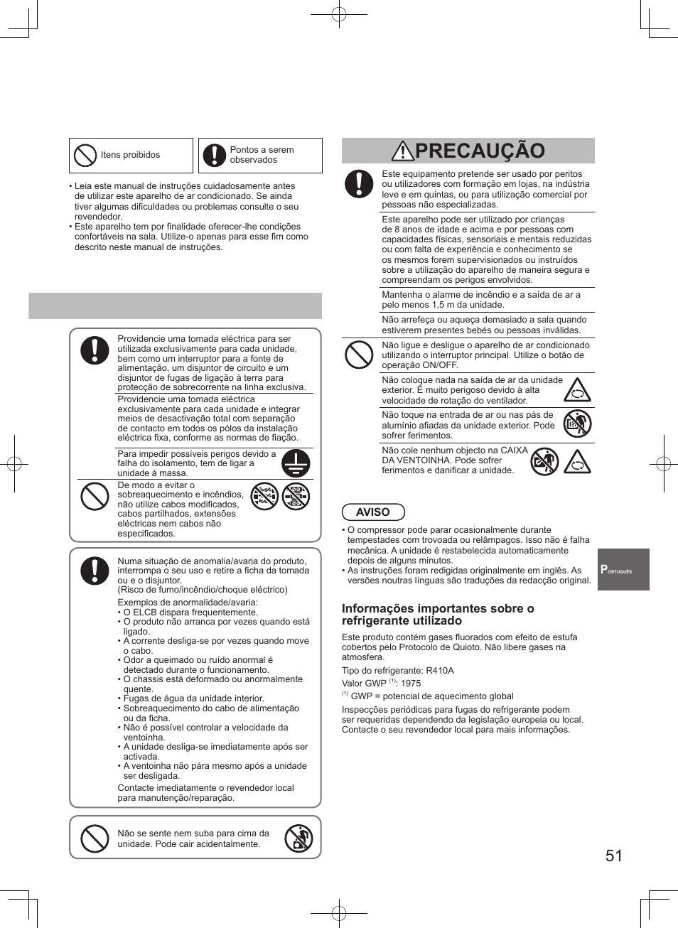 Precaução | Panasonic U71PEY1E5 User Manual | Page 51 / 80