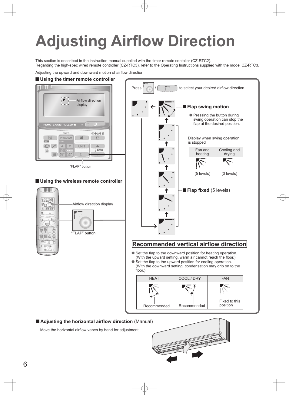 Adjusting airfl ow direction, Recommended vertical airfl ow direction | Panasonic U71PEY1E5 User Manual | Page 6 / 80