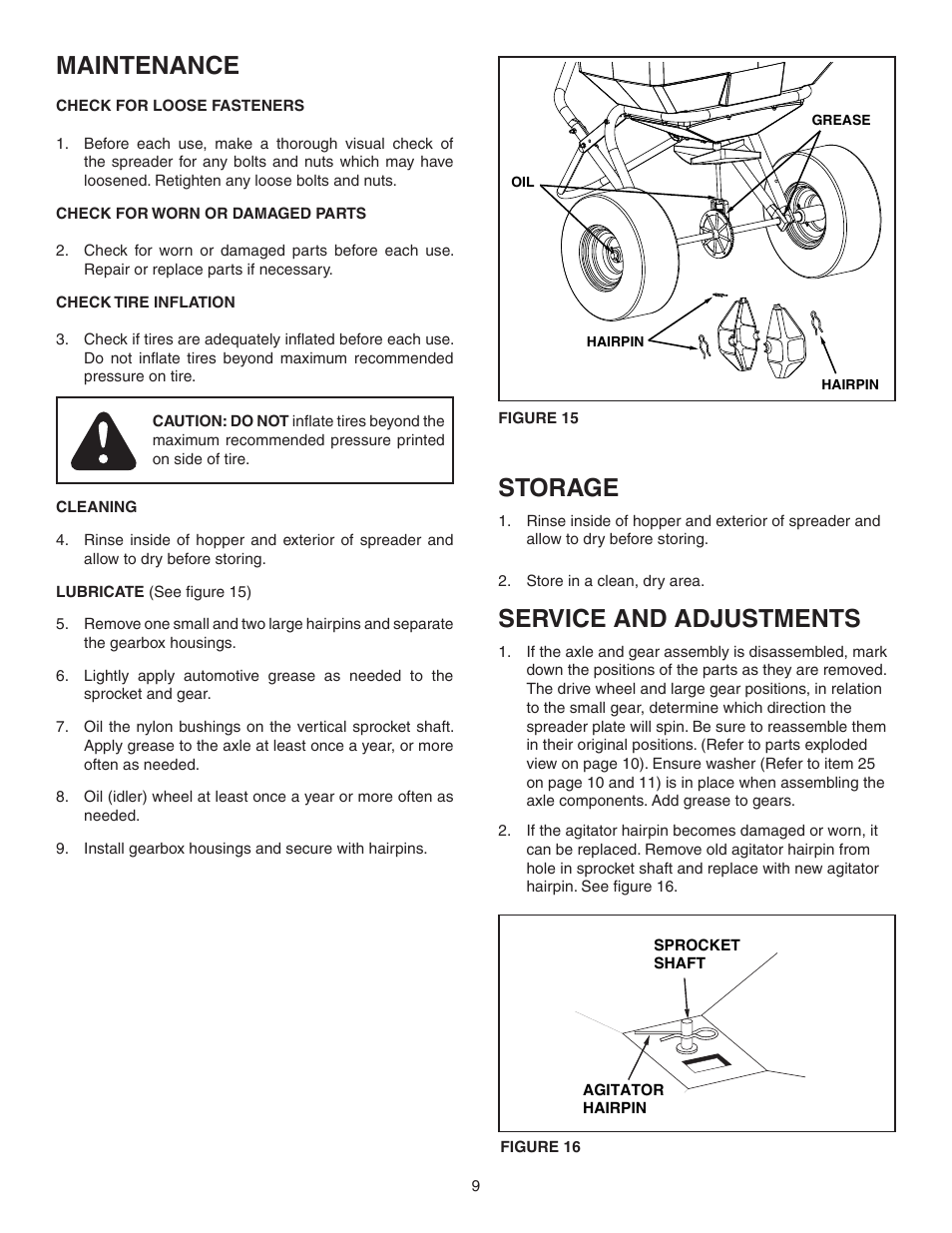 Maintenance, Storage, Service and adjustments | Agri-Fab 45-0382 User Manual | Page 9 / 12