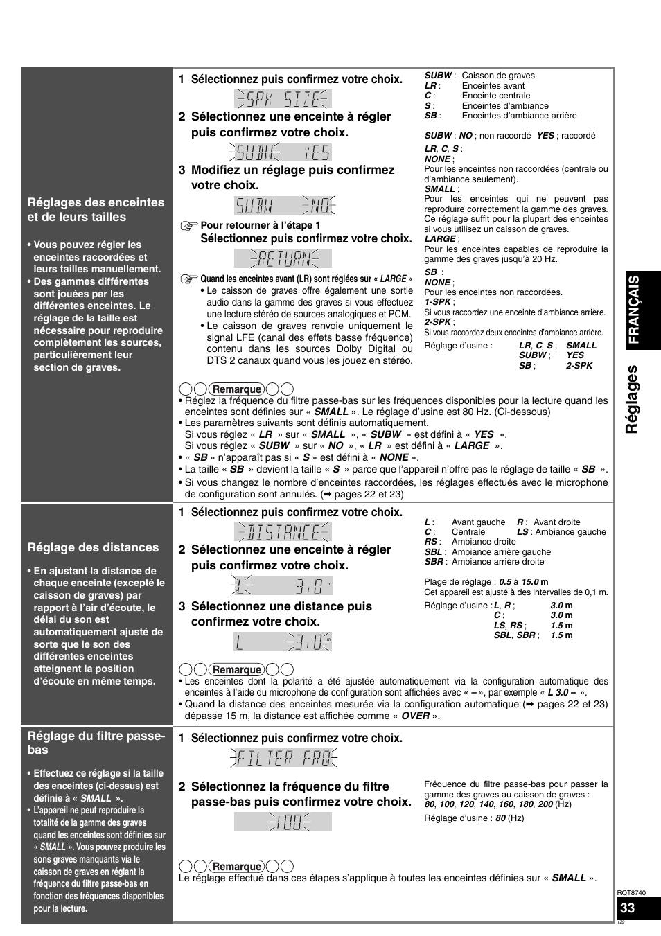 Ré gla g es, Français 33 | Panasonic SAXR700 User Manual | Page 129 / 144