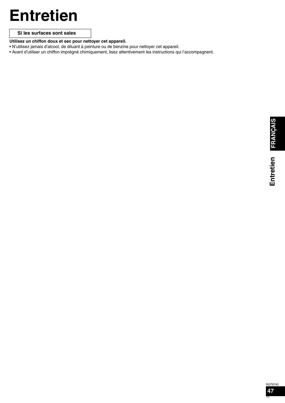 Entretien | Panasonic SAXR700 User Manual | Page 143 / 144