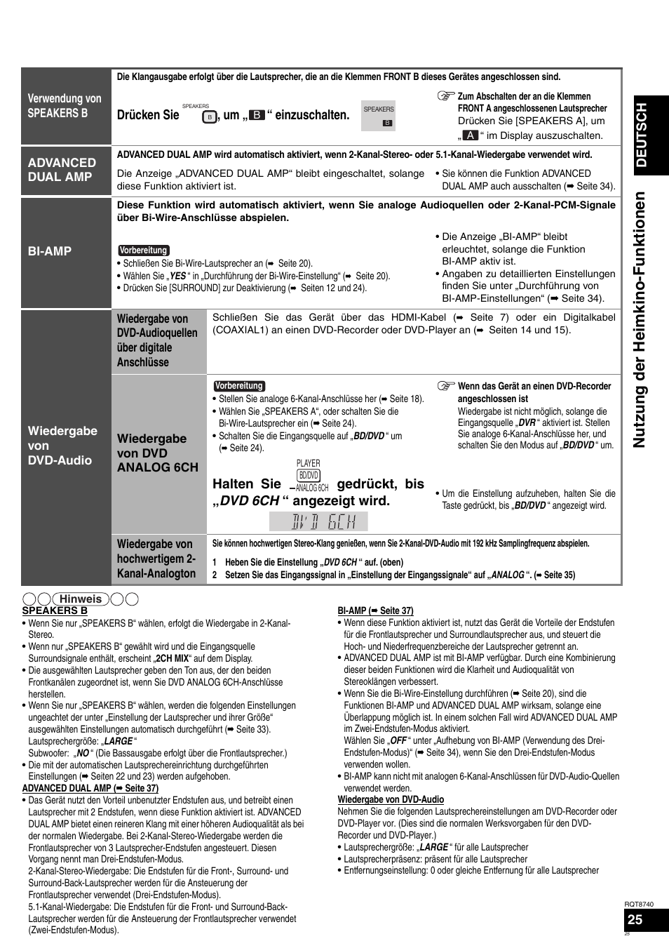 Nutzung der heimkino-funktionen, Deutsch, Drücken sie , um „ “ einzuschalten | Panasonic SAXR700 User Manual | Page 25 / 144