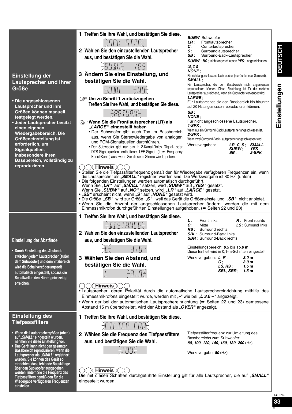 Einstellungen, Deutsch | Panasonic SAXR700 User Manual | Page 33 / 144