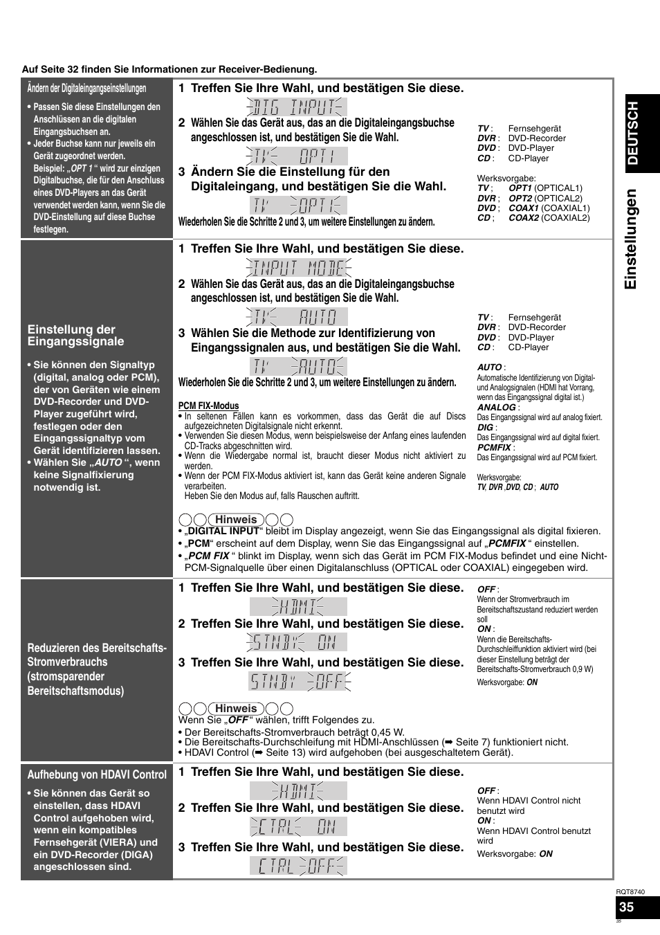 Einstellungen, Deutsch | Panasonic SAXR700 User Manual | Page 35 / 144