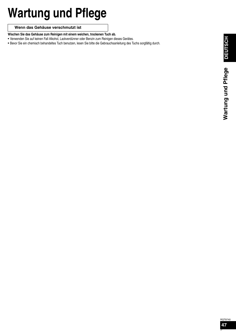 Wartung und pflege | Panasonic SAXR700 User Manual | Page 47 / 144