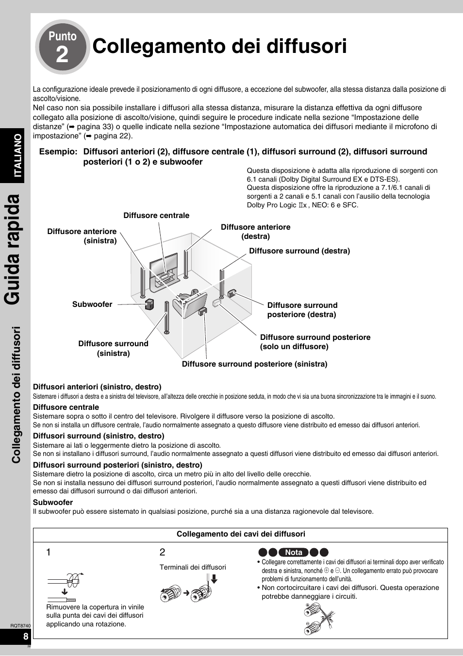 Collegamento dei diffusori, Guida rapida, Punto | Collegamento dei dif fusor i | Panasonic SAXR700 User Manual | Page 56 / 144