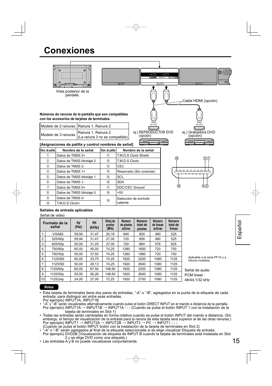 Conexiones, Español | Panasonic TYFB10HMD User Manual | Page 15 / 24