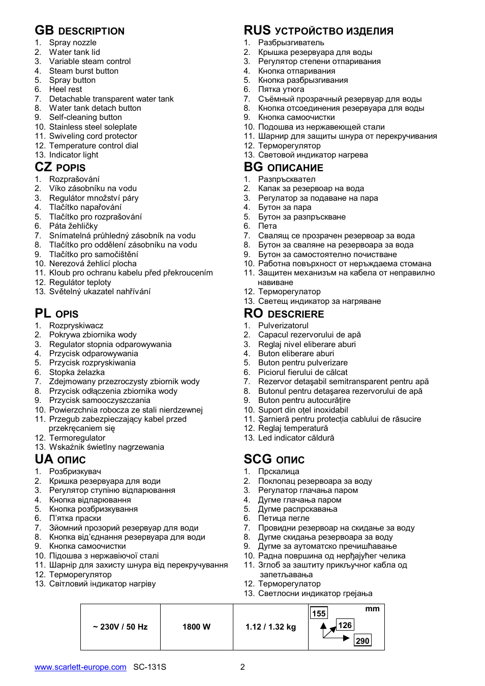 Ua scg | Scarlett SC-131S User Manual | Page 2 / 25