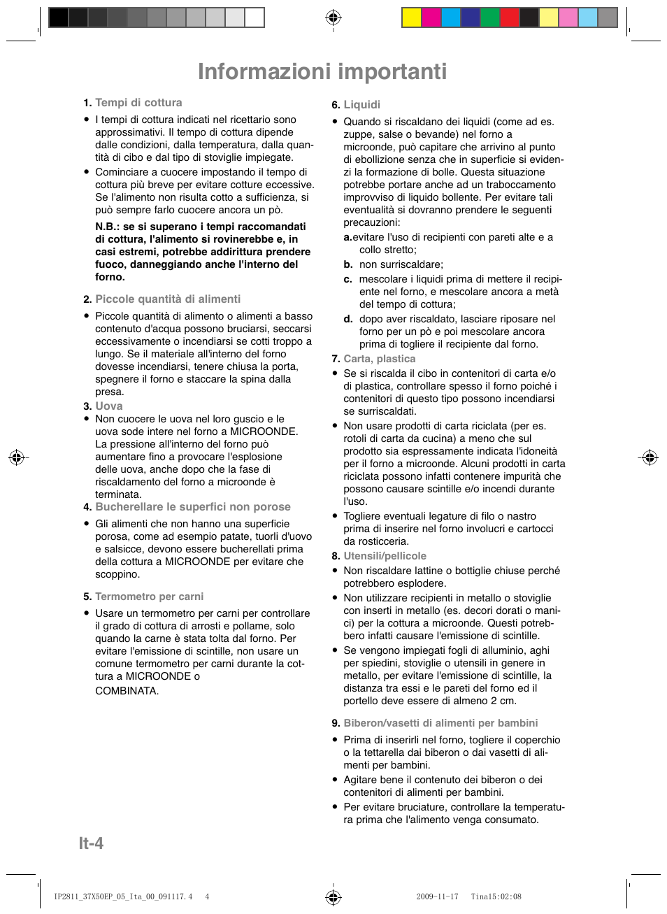 Informazioni importanti, It-4 | Panasonic NNCT579SEPG User Manual | Page 100 / 217