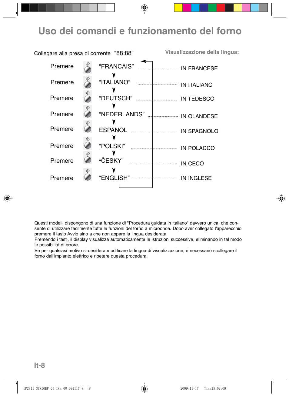 Uso dei comandi e funzionamento del forno, It-8 | Panasonic NNCT579SEPG User Manual | Page 104 / 217