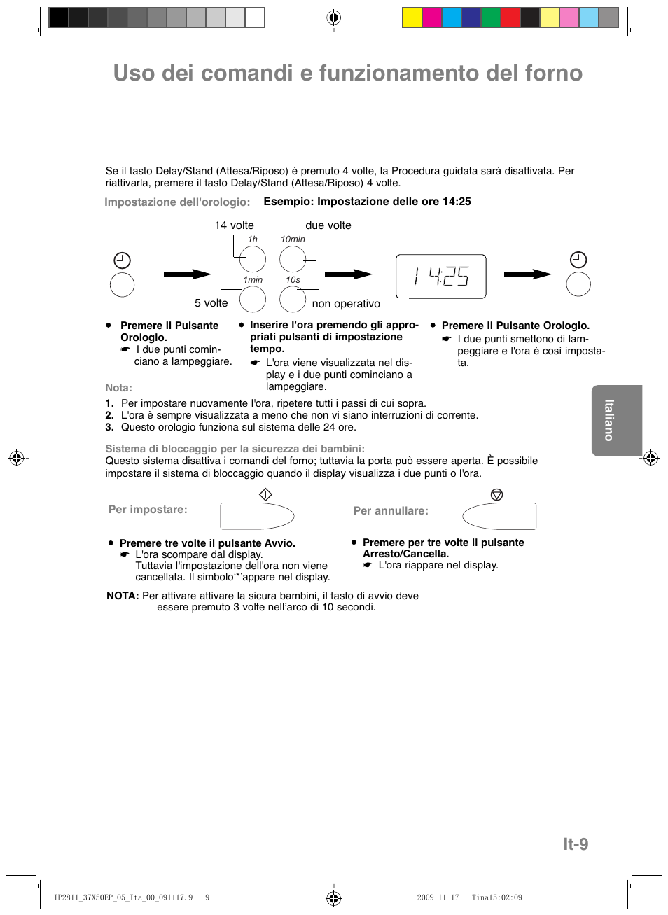 Uso dei comandi e funzionamento del forno, It-9 | Panasonic NNCT579SEPG User Manual | Page 105 / 217