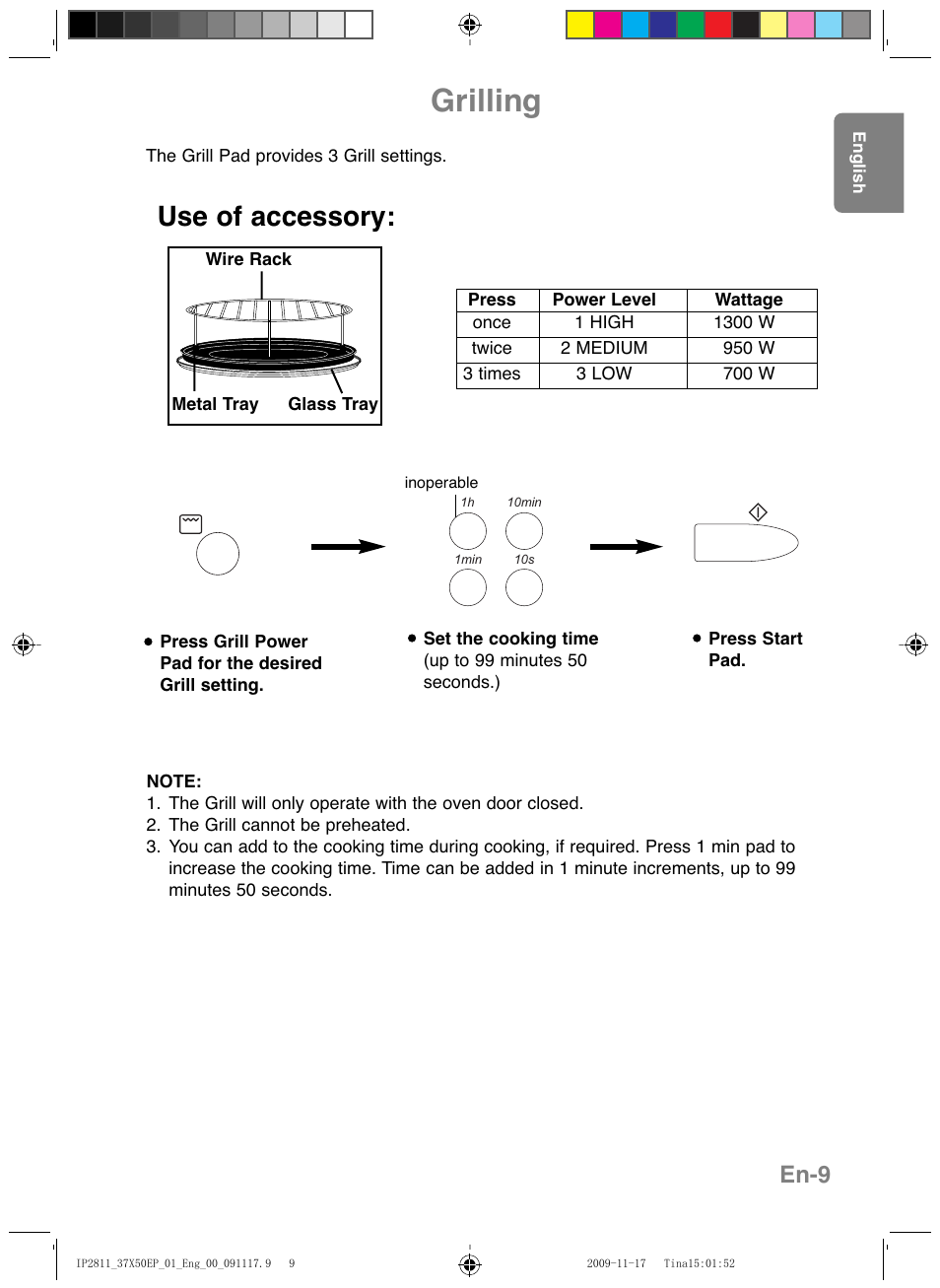 Grilling, Use of accessory, En-9 | Panasonic NNCT579SEPG User Manual | Page 11 / 217