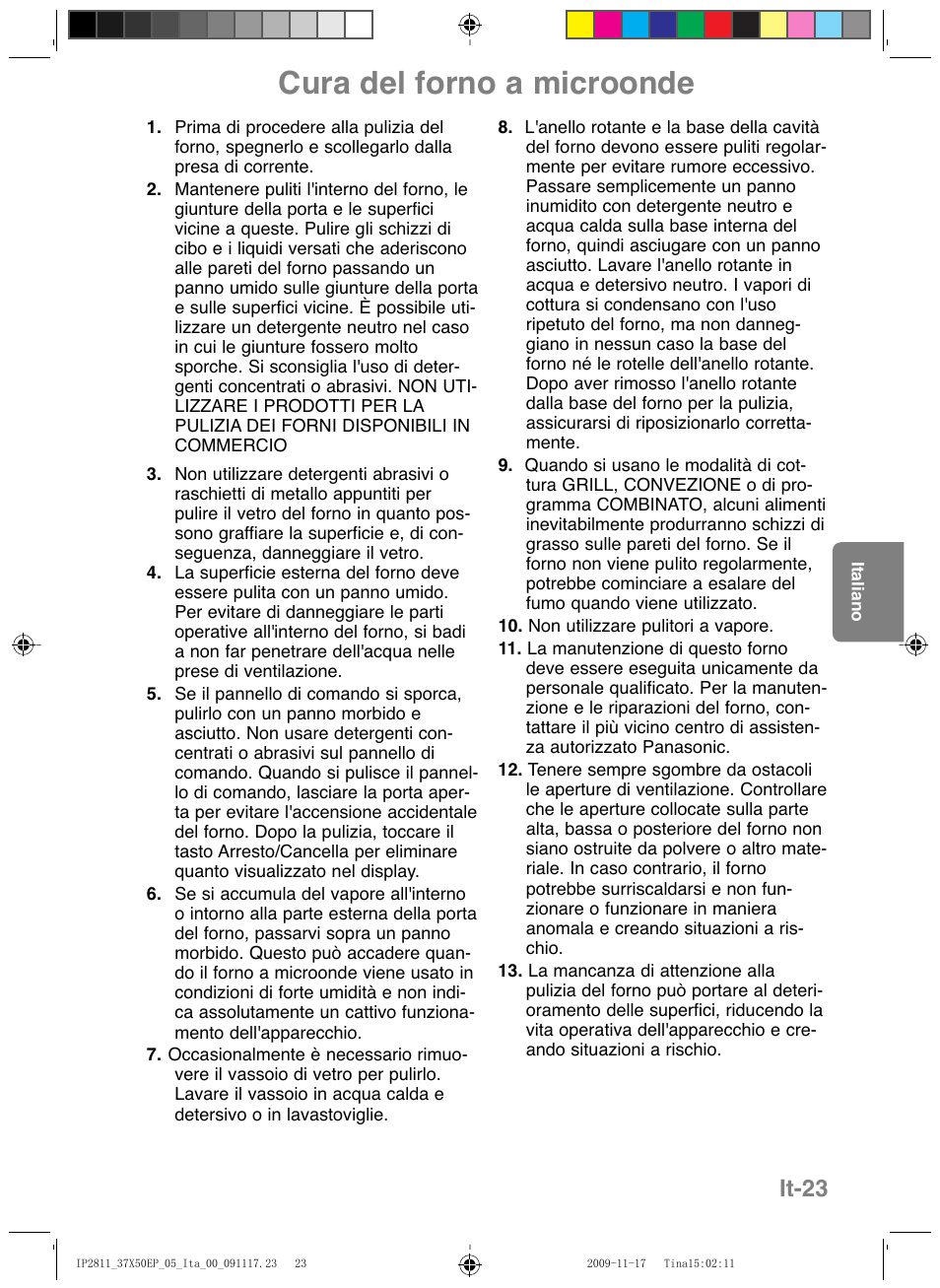 Cura del forno a microonde, It-23 | Panasonic NNCT579SEPG User Manual | Page 119 / 217