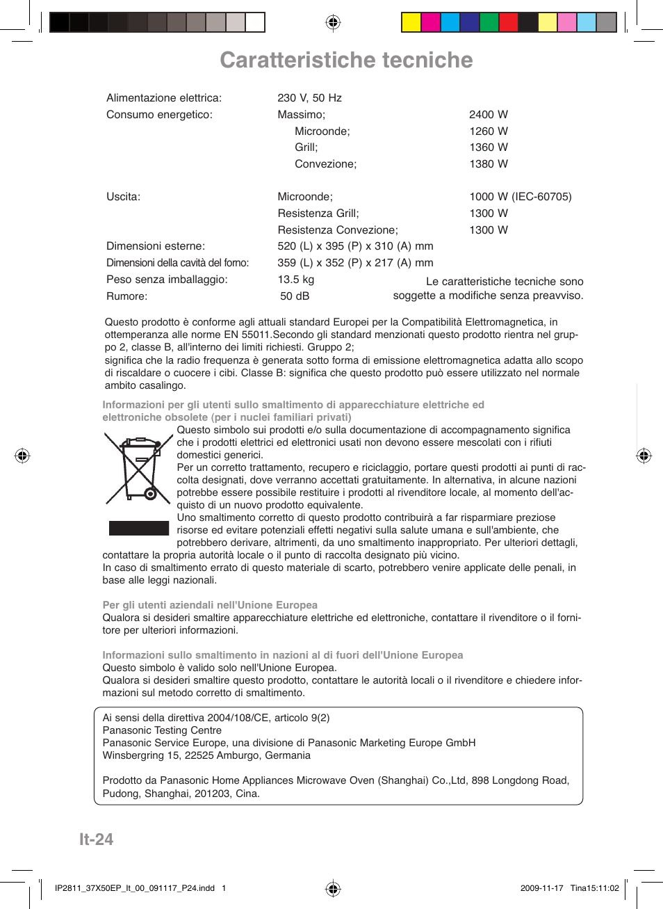 Caratteristiche tecniche, It-24 | Panasonic NNCT579SEPG User Manual | Page 120 / 217