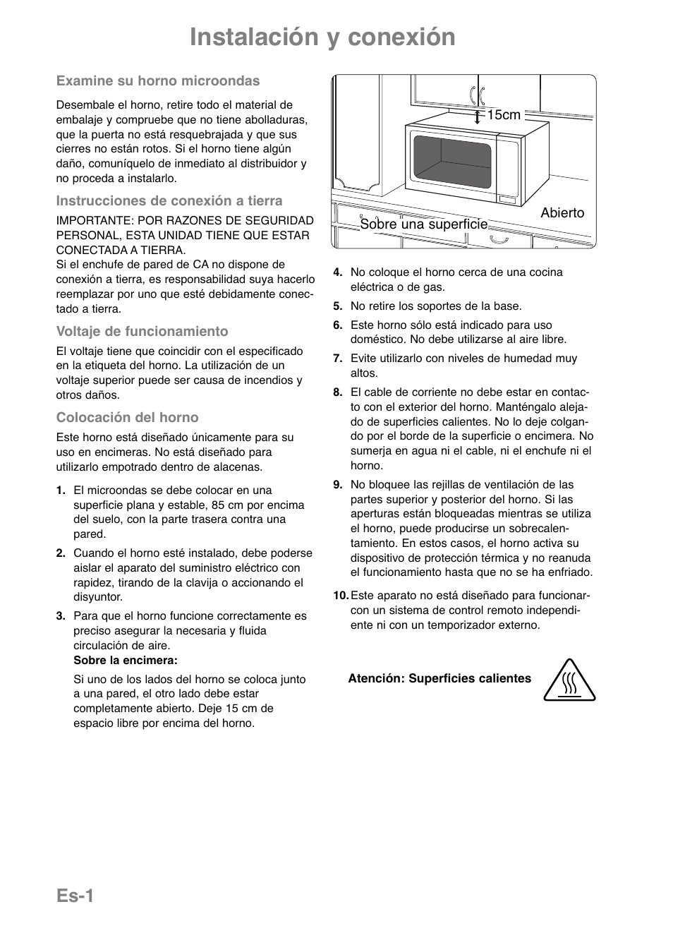 Instalación y conexión, Es-1 | Panasonic NNCT579SEPG User Manual | Page 121 / 217