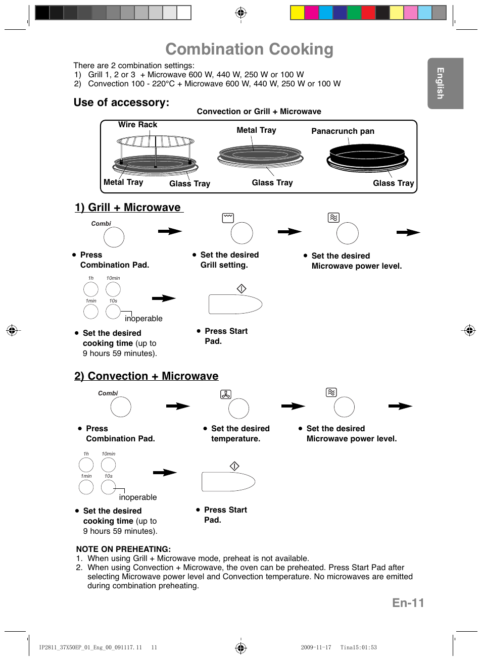 Combination cooking, En-11, 1) grill + microwave | 2) convection + microwave, Use of accessory | Panasonic NNCT579SEPG User Manual | Page 13 / 217