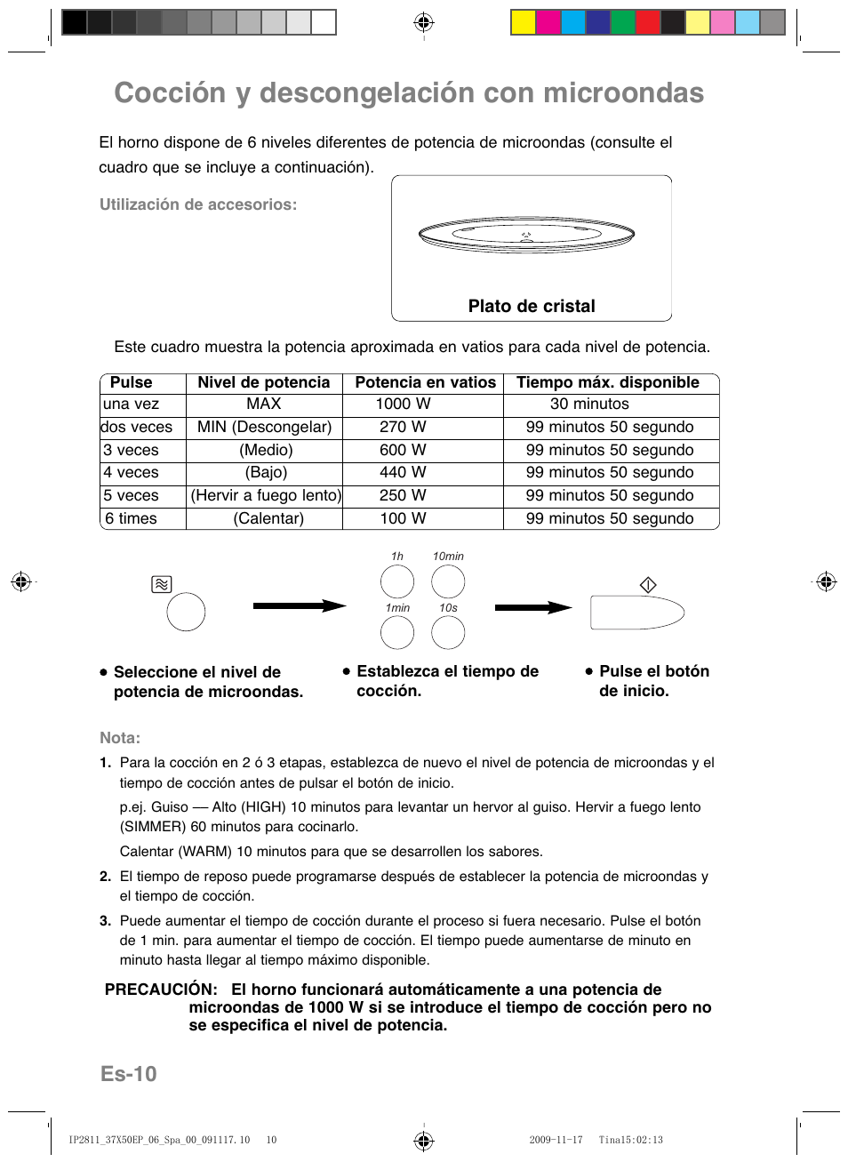 Cocción y descongelación con microondas, Es-10 | Panasonic NNCT579SEPG User Manual | Page 130 / 217