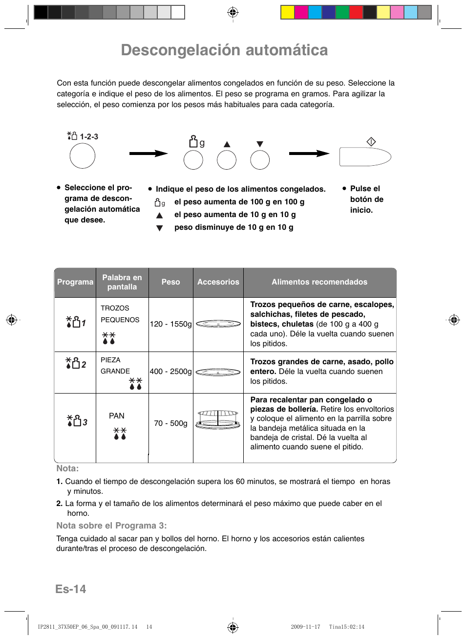 Descongelación automática, Es-14 | Panasonic NNCT579SEPG User Manual | Page 134 / 217