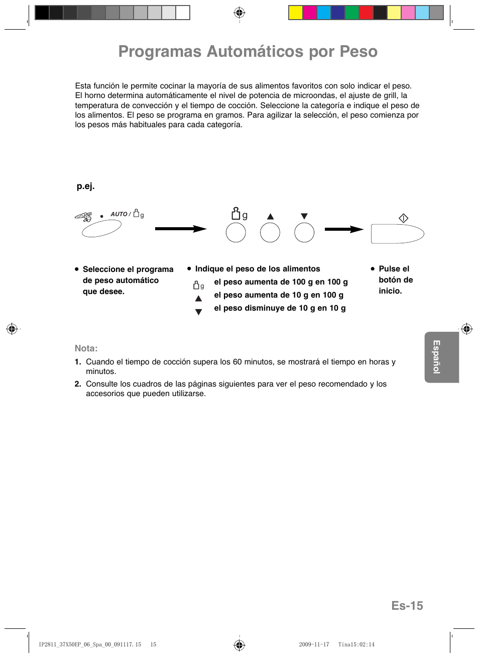 Programas automáticos por peso, Es-15 | Panasonic NNCT579SEPG User Manual | Page 135 / 217