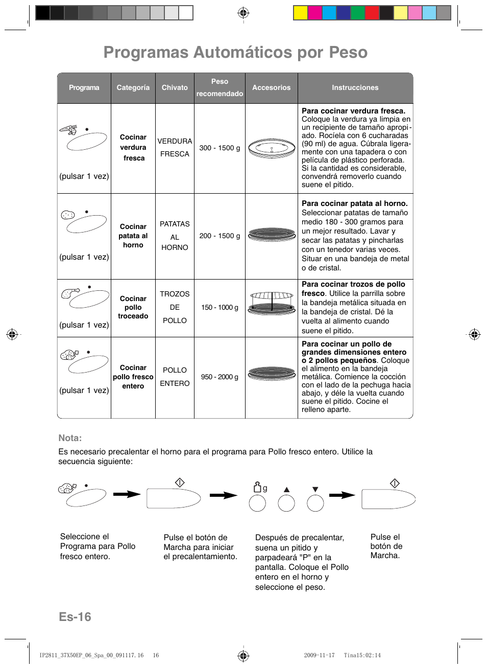 Programas automáticos por peso, Es-16 | Panasonic NNCT579SEPG User Manual | Page 136 / 217