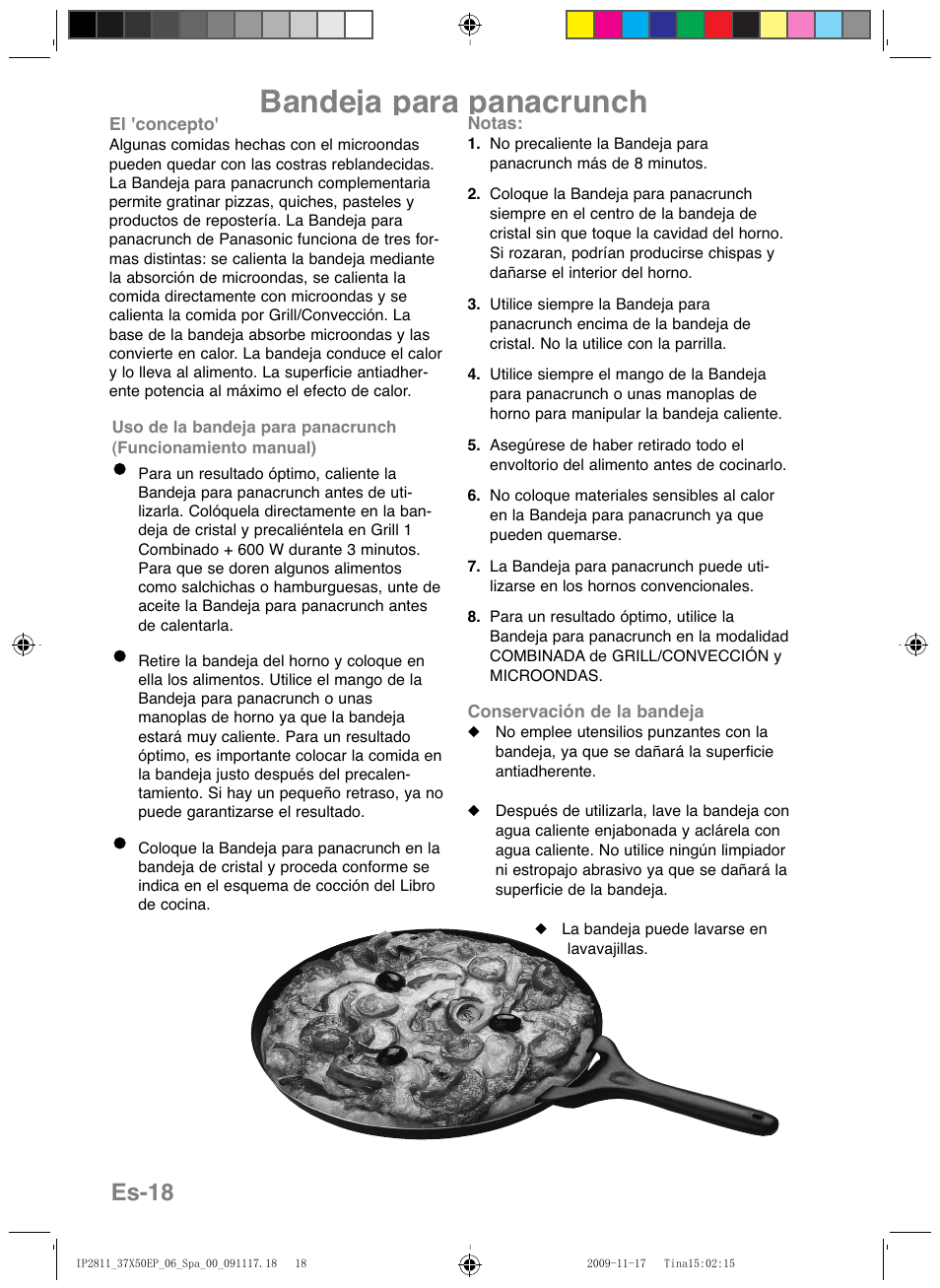 Bandeja para panacrunch, Es-18 | Panasonic NNCT579SEPG User Manual | Page 138 / 217