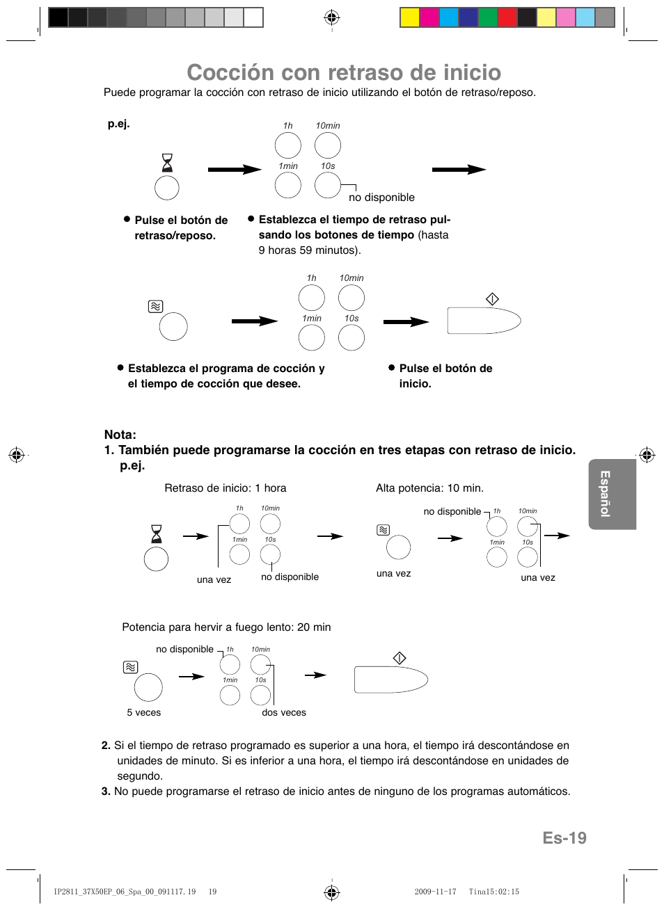 Cocción con retraso de inicio, Es-19 | Panasonic NNCT579SEPG User Manual | Page 139 / 217