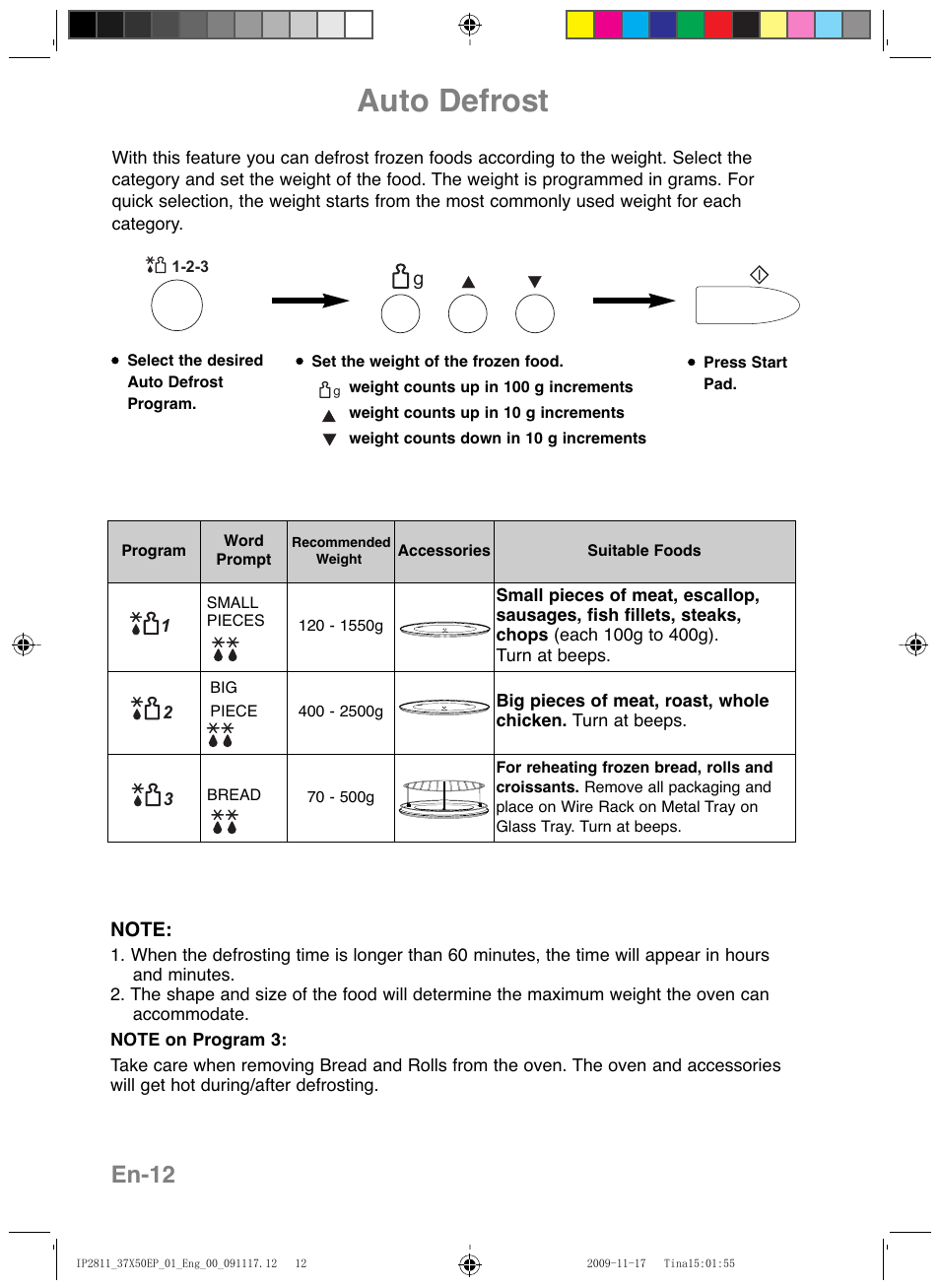 Auto defrost, En-12 | Panasonic NNCT579SEPG User Manual | Page 14 / 217