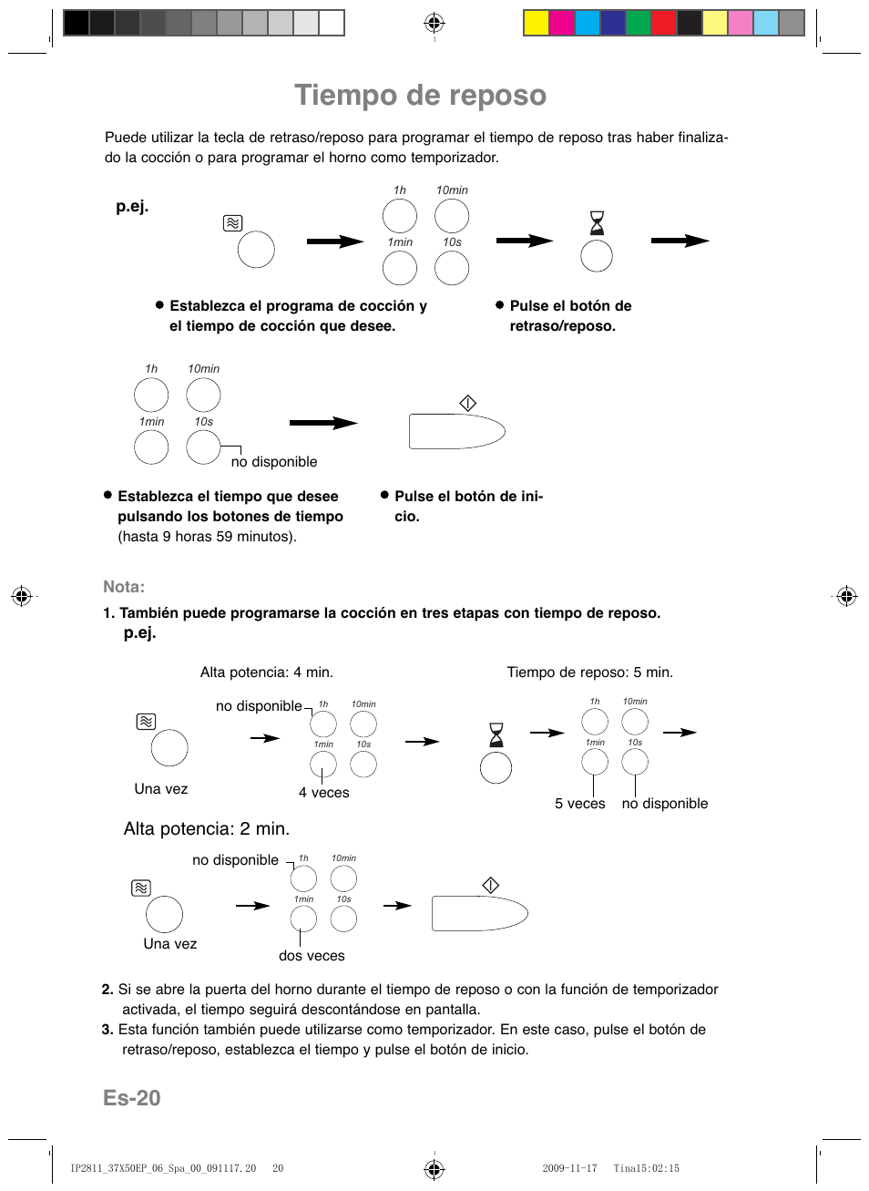 Tiempo de reposo, Es-20, Alta potencia: 2 min | Panasonic NNCT579SEPG User Manual | Page 140 / 217