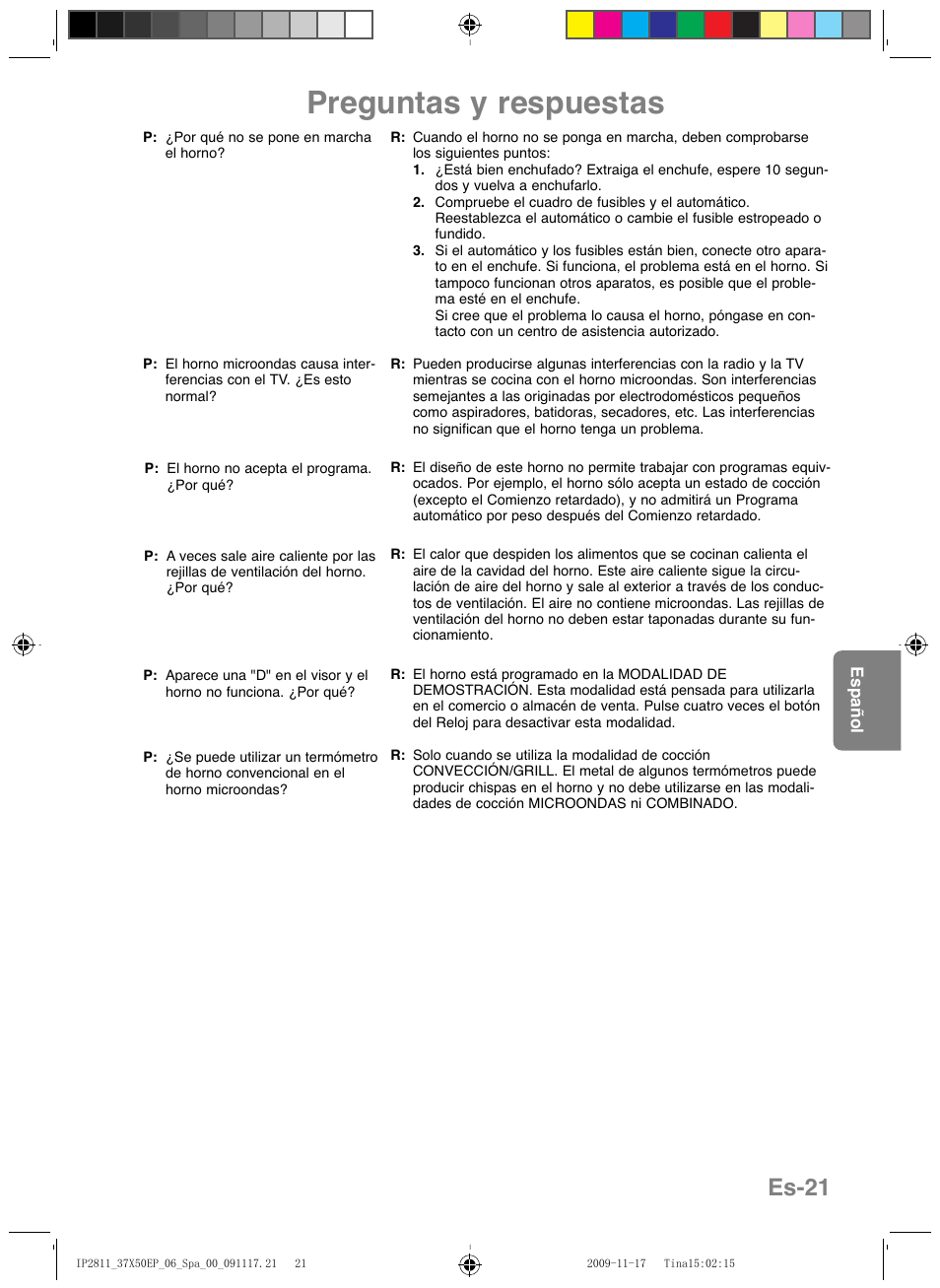 Preguntas y respuestas, Es-21 | Panasonic NNCT579SEPG User Manual | Page 141 / 217