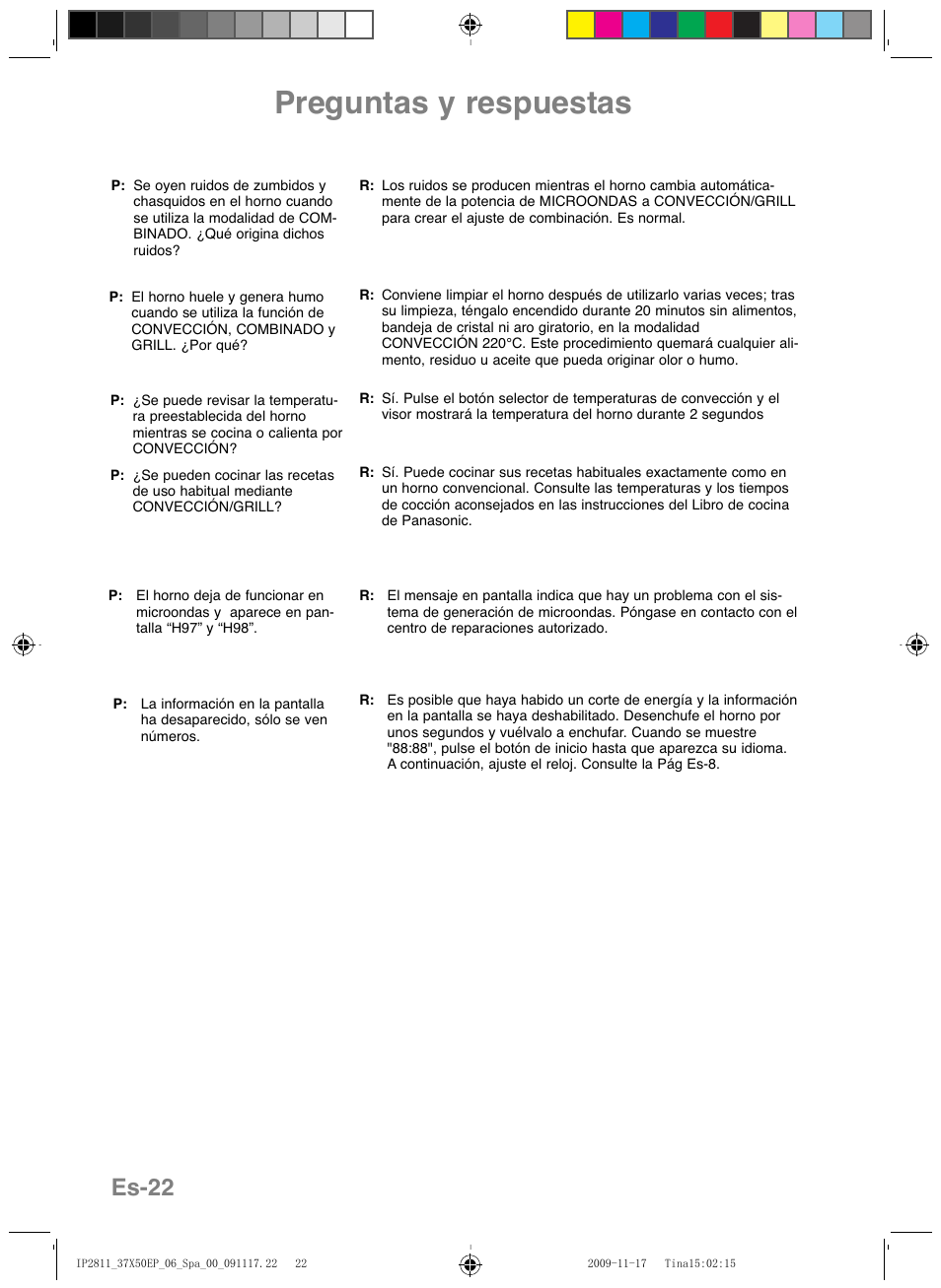 Preguntas y respuestas, Es-22 | Panasonic NNCT579SEPG User Manual | Page 142 / 217