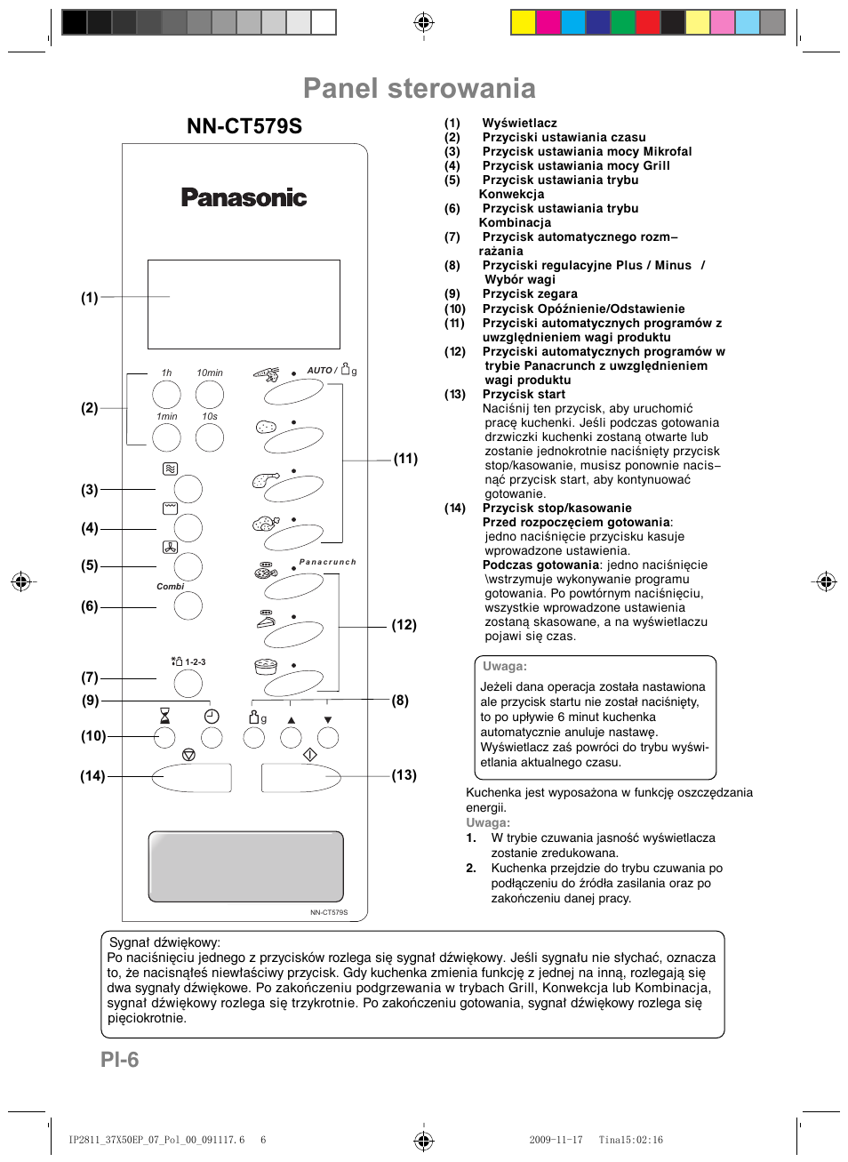 Panel sterowania, Nn-ct579s, Pl-6 | Panasonic NNCT579SEPG User Manual | Page 150 / 217