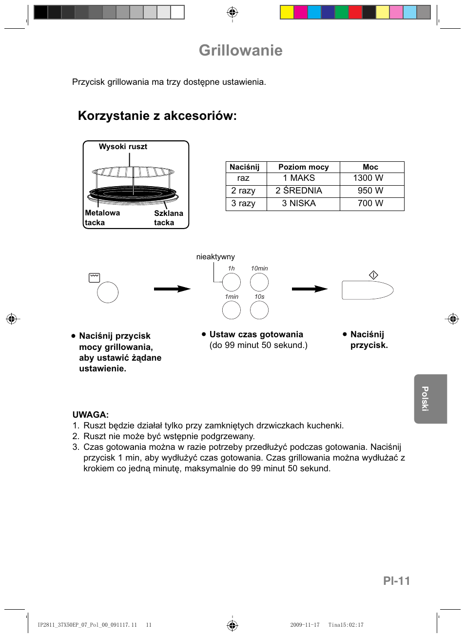 Grillowanie, Korzystanie z akcesoriów, Pl-11 | Panasonic NNCT579SEPG User Manual | Page 155 / 217