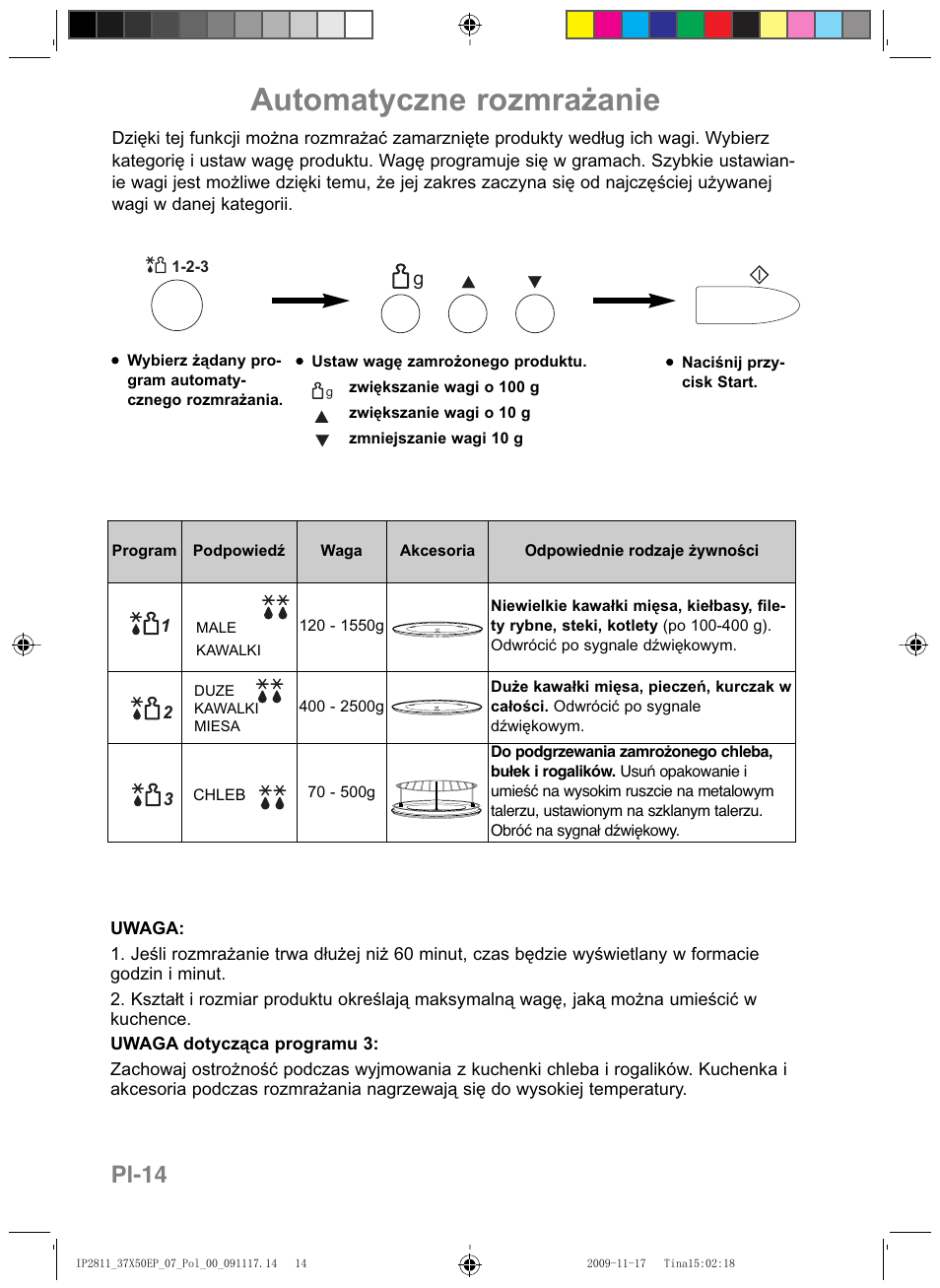 Automatyczne rozmrażanie, Pl-14 | Panasonic NNCT579SEPG User Manual | Page 158 / 217