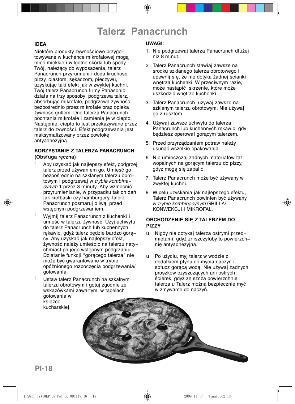 Talerz panacrunch, Pl-18 | Panasonic NNCT579SEPG User Manual | Page 162 / 217