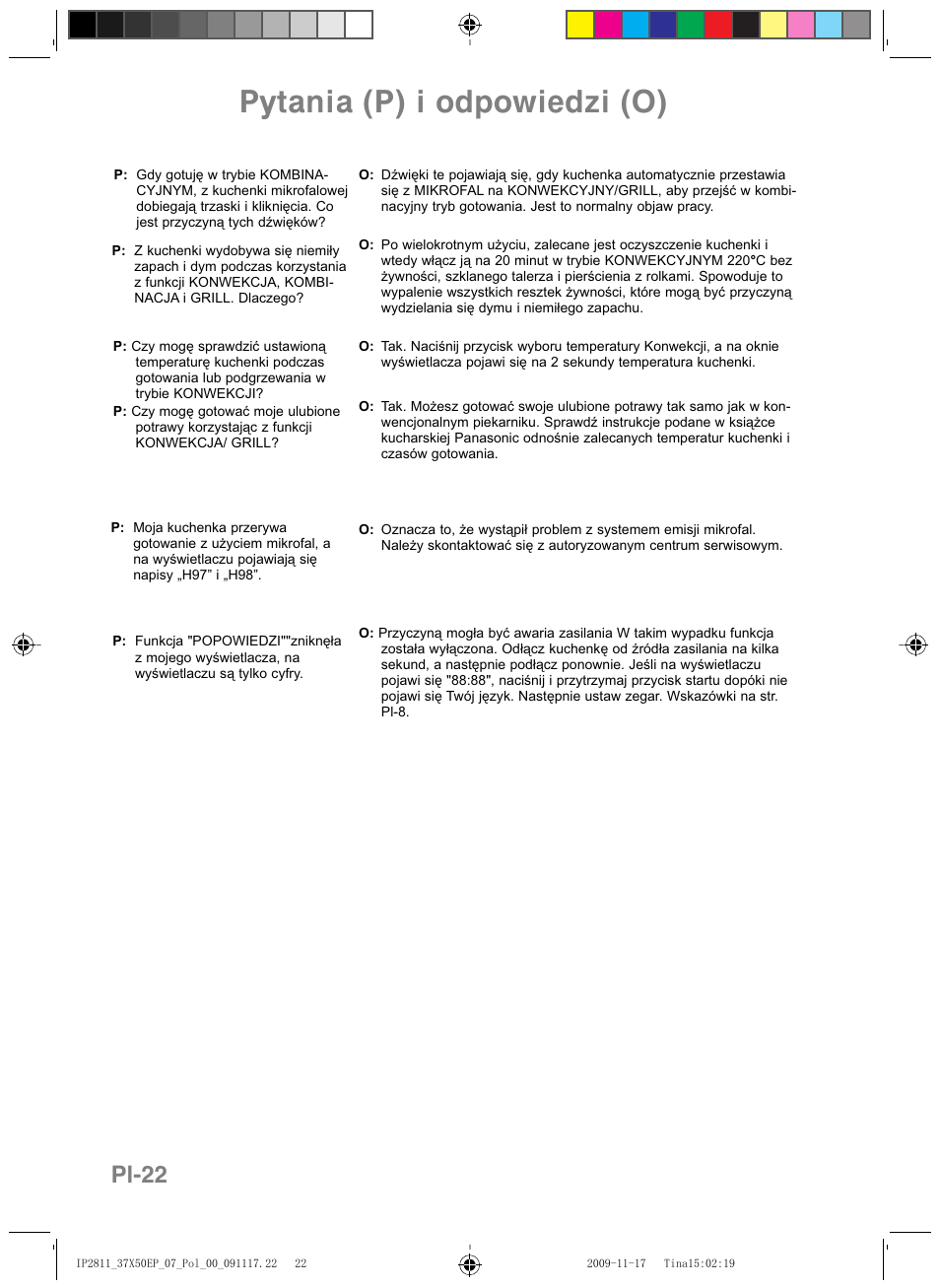 Pytania (p) i odpowiedzi (o), Pl-22 | Panasonic NNCT579SEPG User Manual | Page 166 / 217