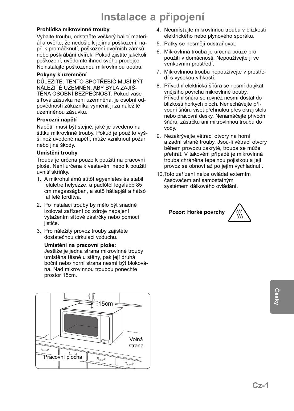 Instalace a připojení, Cz-1 | Panasonic NNCT579SEPG User Manual | Page 169 / 217