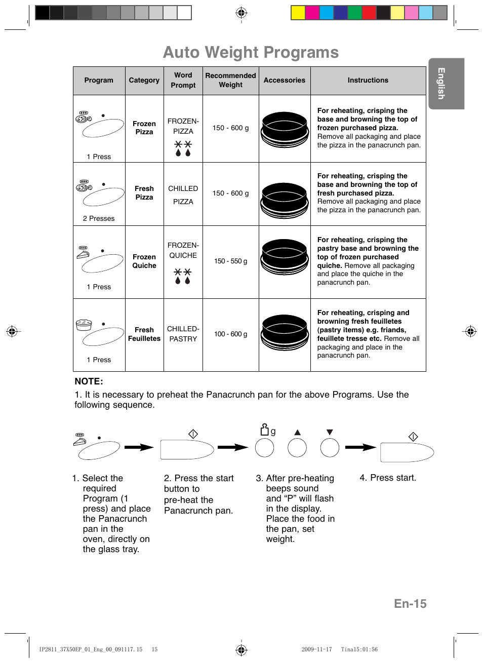 Auto weight programs, En-15 | Panasonic NNCT579SEPG User Manual | Page 17 / 217