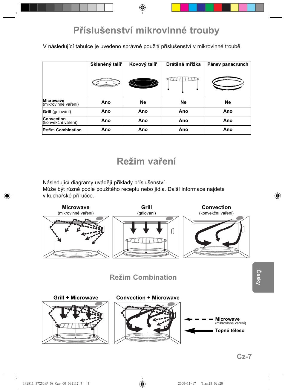 Příslušenství mikrovlnné trouby, Režim vaření, Cz-7 | Režim combination | Panasonic NNCT579SEPG User Manual | Page 175 / 217