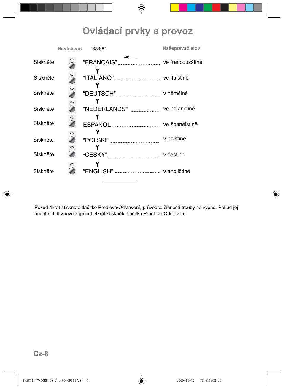 Ovládací prvky a provoz, Cz-8 | Panasonic NNCT579SEPG User Manual | Page 176 / 217