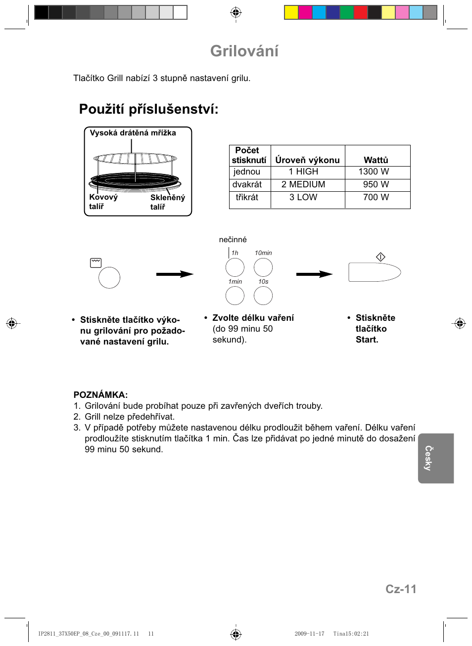 Grilování, Použití příslušenství, Cz-11 | Panasonic NNCT579SEPG User Manual | Page 179 / 217