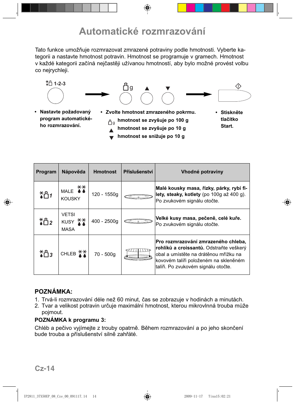 Automatické rozmrazování, Cz-14 | Panasonic NNCT579SEPG User Manual | Page 182 / 217