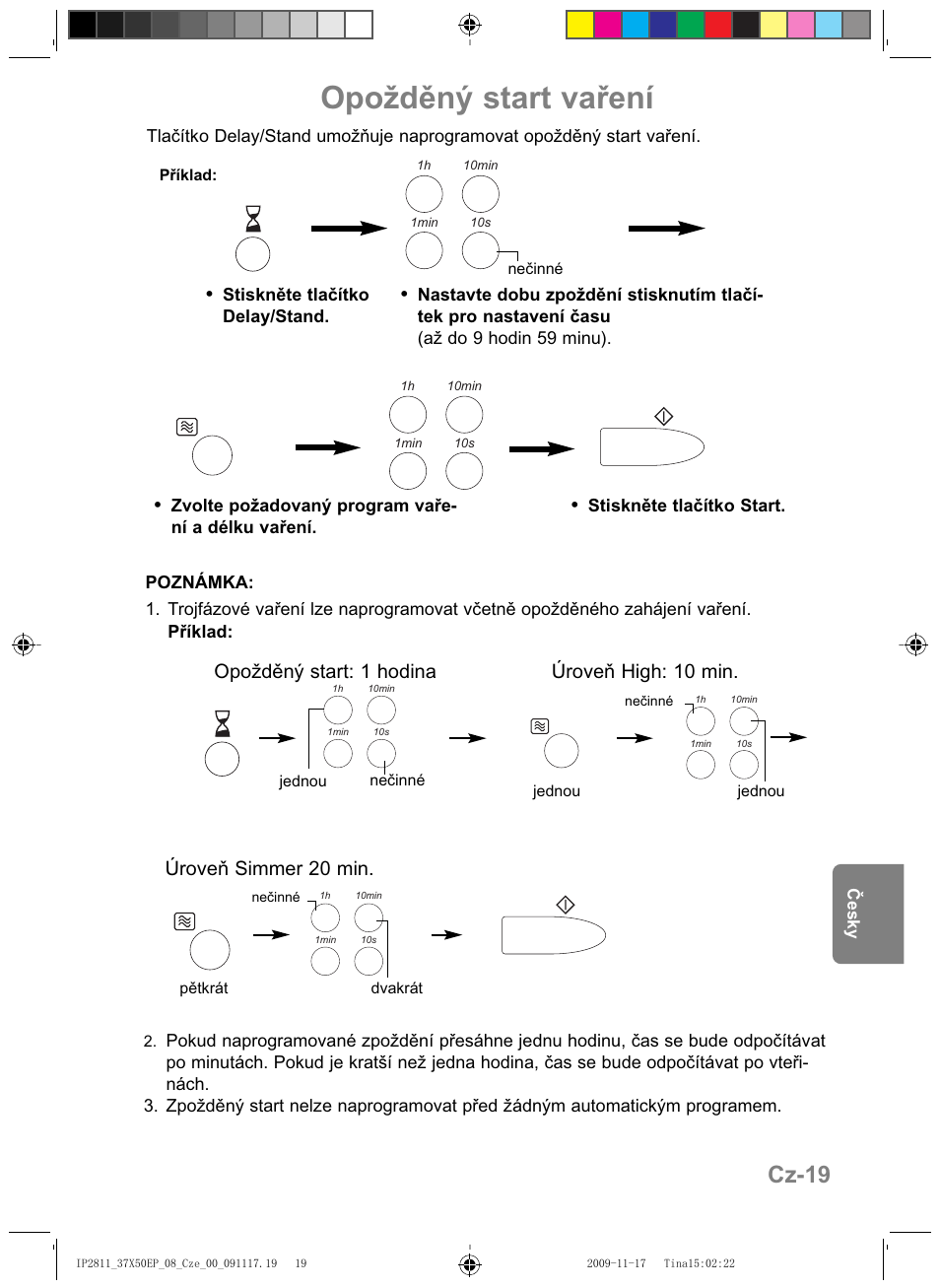 Opožděný start vaření, Cz-19 | Panasonic NNCT579SEPG User Manual | Page 187 / 217