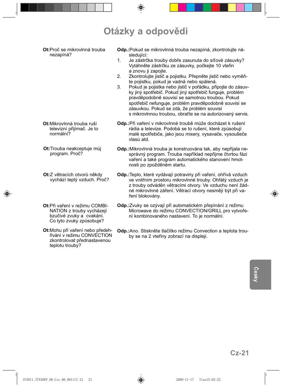 Otázky a odpovědi, Cz-21 | Panasonic NNCT579SEPG User Manual | Page 189 / 217