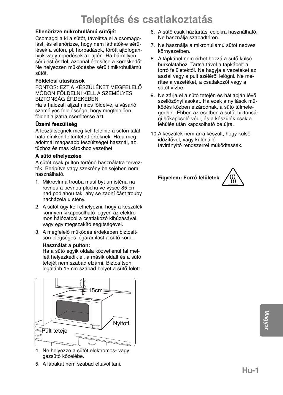 Telepítés és csatlakoztatás, Hu-1 | Panasonic NNCT579SEPG User Manual | Page 193 / 217